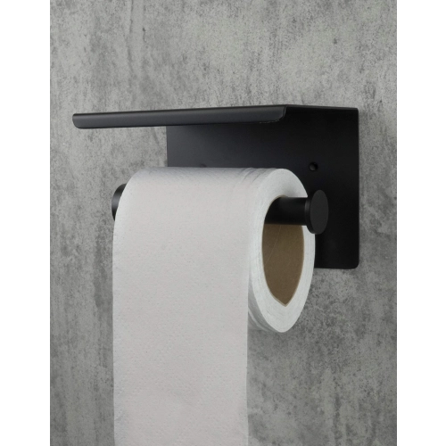 Uchwyt na papier toaletowy ścienny z półką Round Deante, nero
