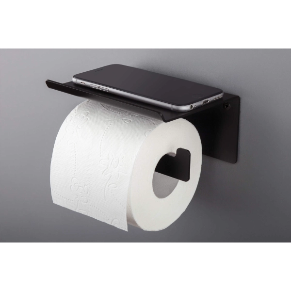 Uchwyt na papier toaletowy ścienny - z półką, Deante, nero