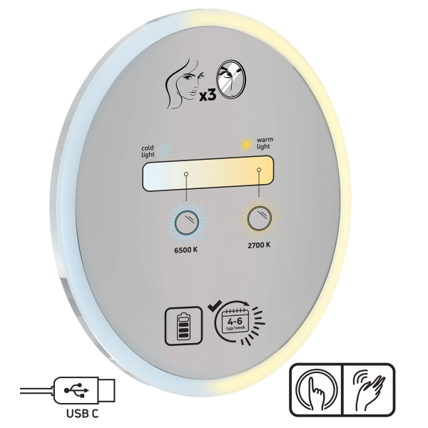 Lusterko kosmetyczne magnetyczne - podświetlenie LED chrom, Round Deante
