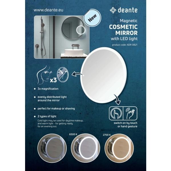 Lusterko kosmetyczne magnetyczne - podświetlenie LED chrom, Round Deante