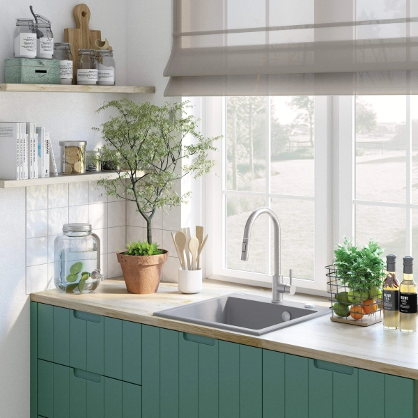 Bateria kuchenna z wyciąganą wylewką - 2 tryby strumienia, stal szczotkowana, Lima Deante