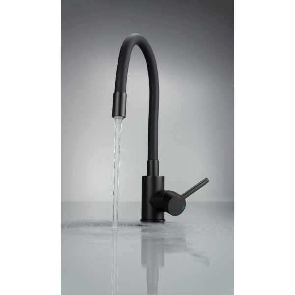 Bateria kuchenna z giętą wylewką czarny mat Nero, Luno Deante