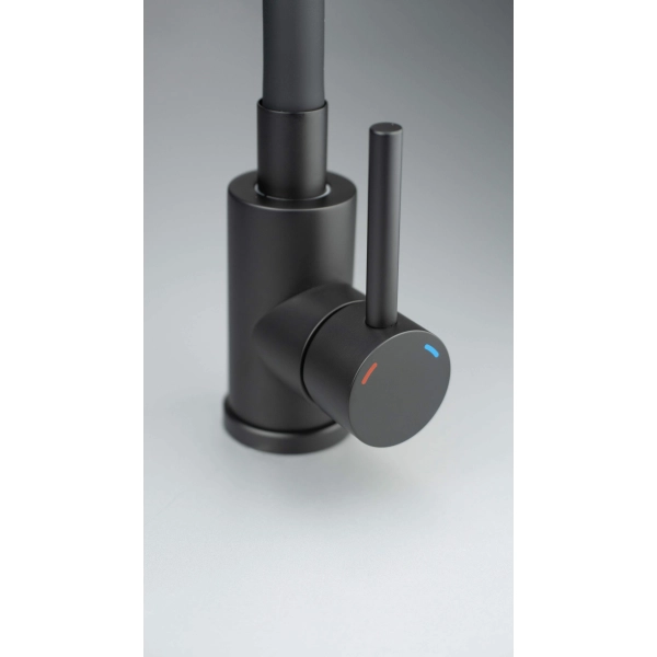 Bateria kuchenna z giętą wylewką czarny mat Nero, Luno Deante