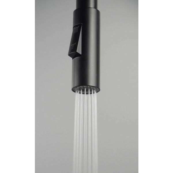 Bateria kuchenna z giętką wylewką - 2 tryby strumienia, czarny mat Nero, Luno Deante