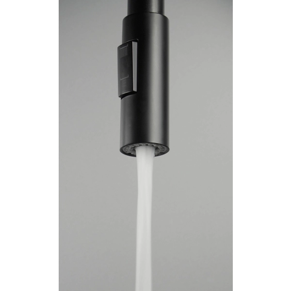 Bateria kuchenna z giętką wylewką - 2 tryby strumienia, czarny mat Nero, Luno Deante