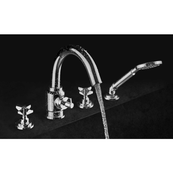 Bateria wannowa 4-otworowa z zestawem prysznicowym, Deante, chrom