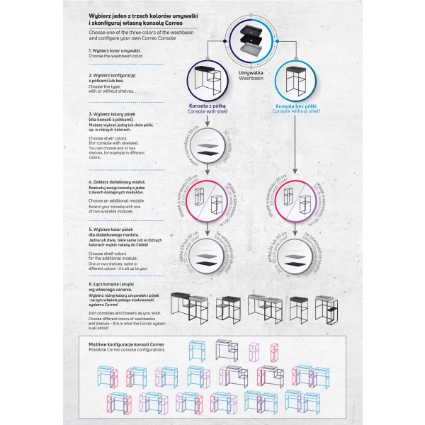 Półka łazienkowa kamienna do słupka - system modułowy, Deante, biały