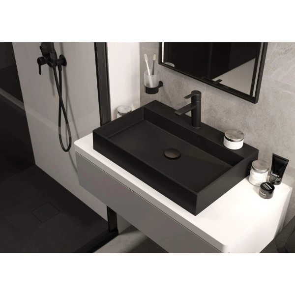 Umywalka nablatowa 60x40 cm prostokątna czarny mat Nero, Correo Deante