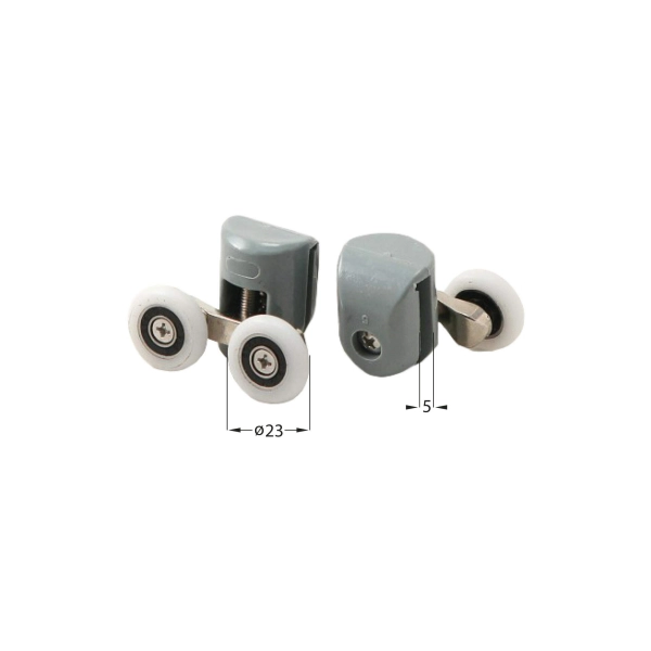 Rolki górne podwójne do szyb 5 mm - FI 23 mm, biały-szary