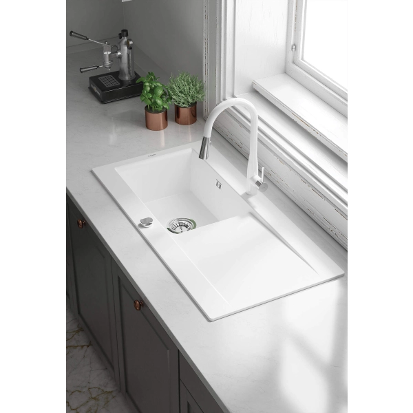 Zlewozmywak ceramiczny 1-komorowy z ociekaczem, Deante, pl_cappuccino mat