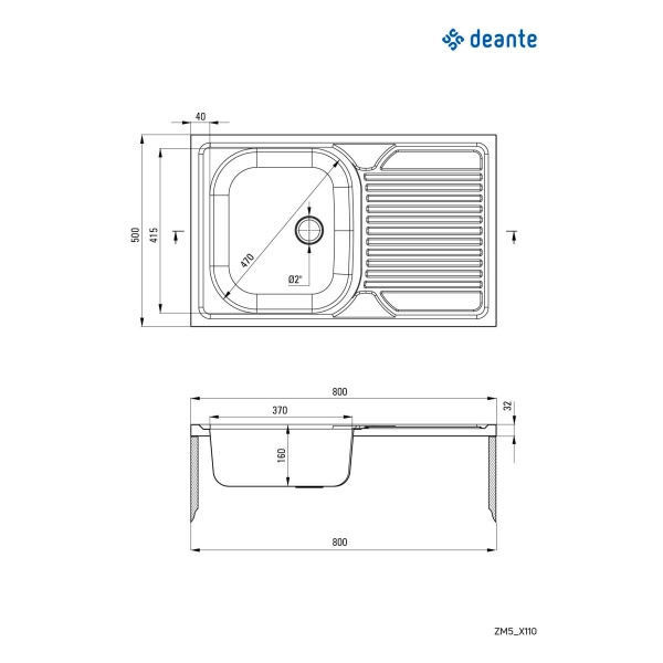 Zlewozmywak stalowy 1-komorowy z ociekaczem - nakładany, Deante, satyna