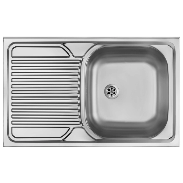 Zlewozmywak stalowy 1-komorowy z ociekaczem po lewej stronie - nakładany, Deante, satyna