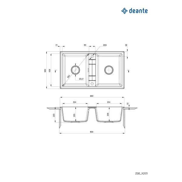 Zlewozmywak granitowy 2-komorowy, Deante, szary metalik