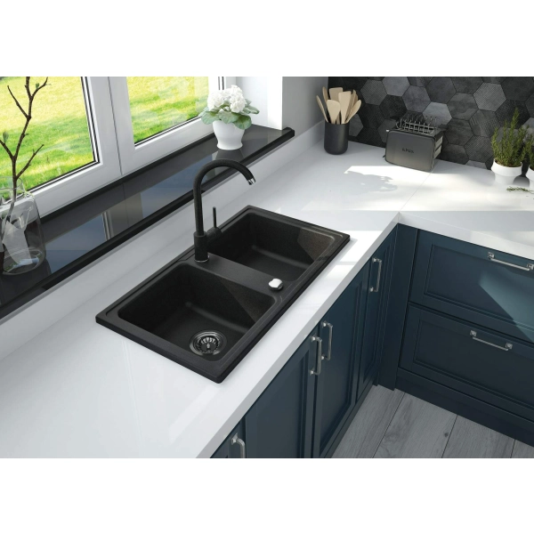 Zlewozmywak granitowy 2-komorowy, Deante, alabaster