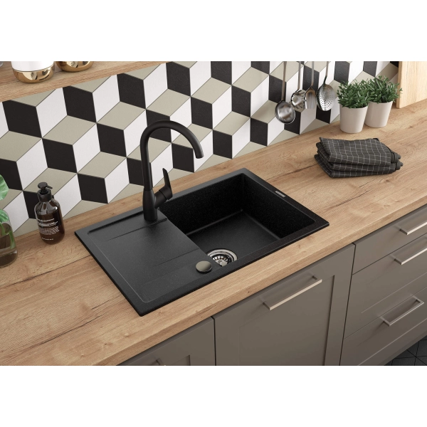 Zlewozmywak granitowy 1-komorowy z ociekaczem, Deante, grafit