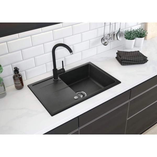 Zlewozmywak granitowy 1-komorowy z ociekaczem, Deante, grafit