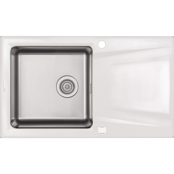 Zlewozmywak granitowo-stalowy 1-komorowy z ociekaczem, Deante, alabaster-stal