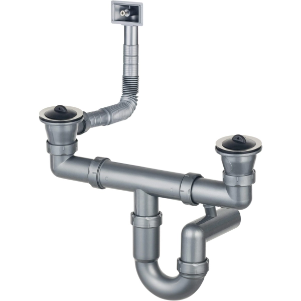 Syfon do zlewozmywaka stalowego nakładanego 2-komorowy - odpływ 2", Deante, stal