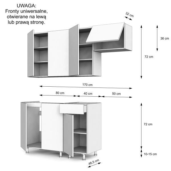 Zestaw mebli kuchennych Dąb Evoke frezowane uchwyty z blatem czarnym, SIMPLY 170 cm