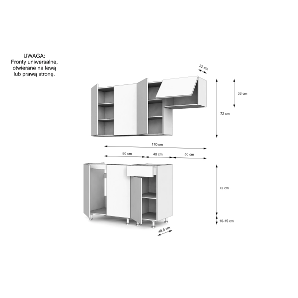 Zestaw mebli kuchennych Kaszmir mat/Dąb Evoke z blatem czarnym, SIMPLY 170 cm