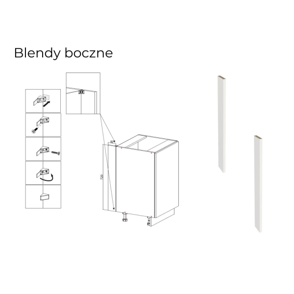 Zestaw mebli kuchennych Biały mat ryflowany z blatem czarnym, SIMPLY 170 cm