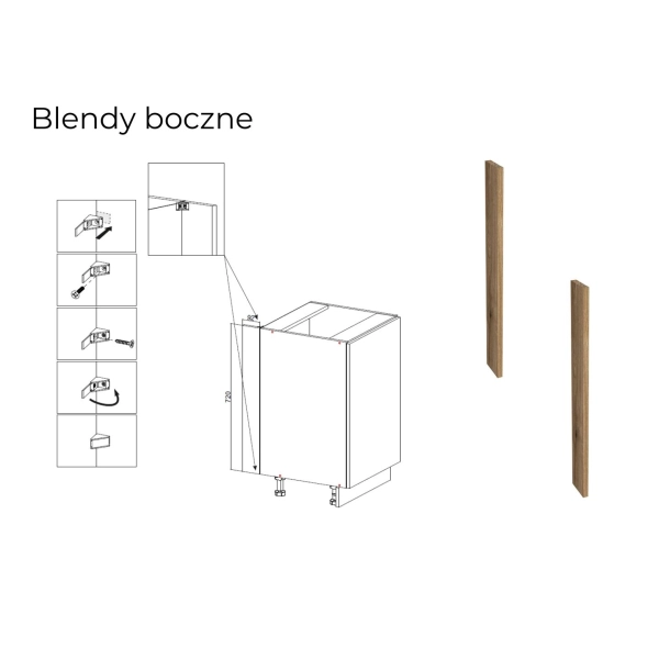 Zestaw mebli kuchennych Dąb Evoke frezowane uchwyty z blatem czarnym, SIMPLY 170 cm