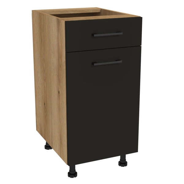 Zestaw mebli kuchennych Czarny mat z blatem Dąb Evoke, SIMPLY 200 cm