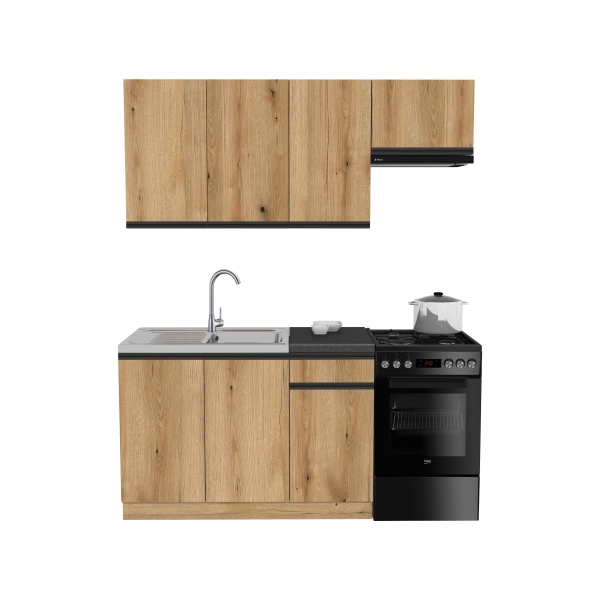 Zestaw mebli kuchennych Dąb Evoke frezowane uchwyty z blatem czarnym, SIMPLY 170 cm