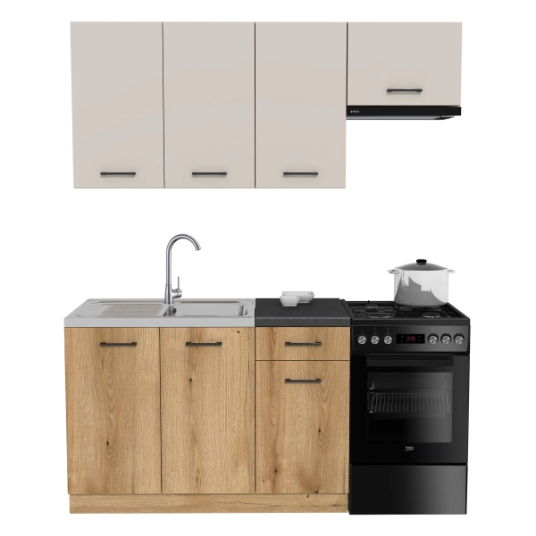 Zestaw mebli kuchennych Kaszmir mat/Dąb Evoke z blatem czarnym, SIMPLY 170 cm