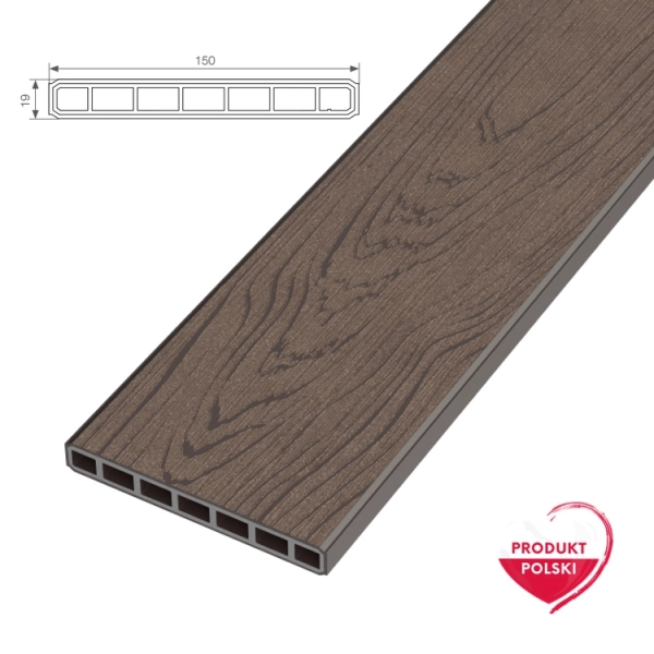 Deska ogrodzeniowa pozioma/sztacheta kompozytowa GAMRAT Premium, wzór drewna, ciemny brąz 150 x 19 x 2000mm