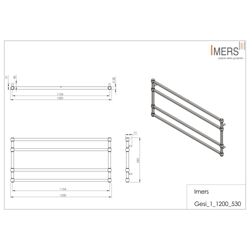 Grzejnik łazienkowy GESI 2 biały 1200x530mm 305W Imers