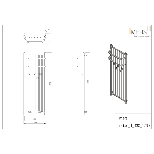 Grzejnik łazienkowy INDEO 3 biały 430x1200mm 382W Imers