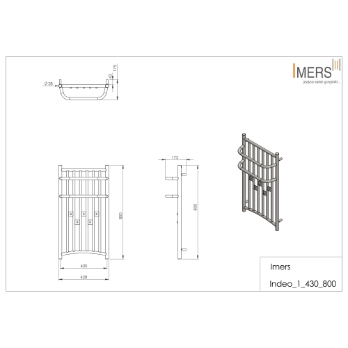 Grzejnik łazienkowy INDEO 1 biały 430x800mm 294W Imers