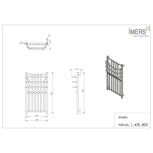 Grzejnik łazienkowy MINAS 1 biały 430x800mm 306W Imers