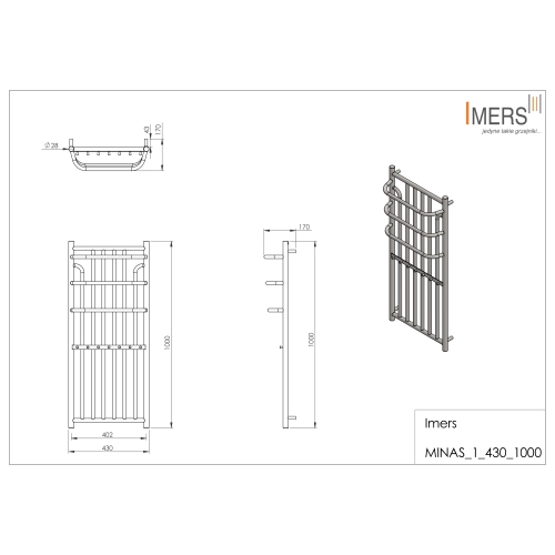 Grzejnik łazienkowy MINAS 2 biały 430x1000mm 368W Imers