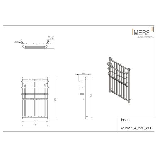 Grzejnik łazienkowy MINAS 4 mosiądz 530x800mm 355W Imers