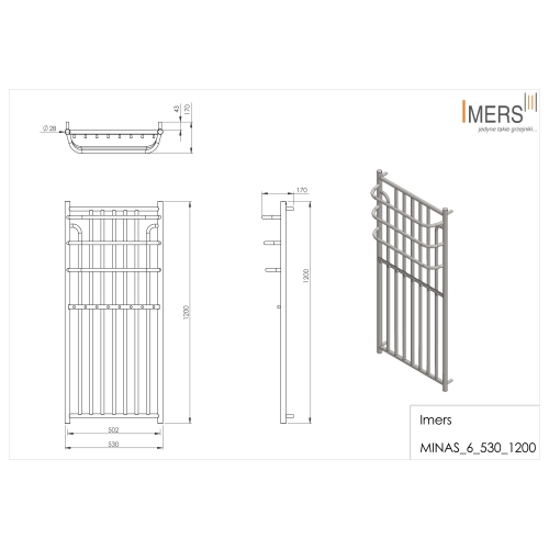 Grzejnik łazienkowy MINAS 6 biały 530x1200mm 482W Imers