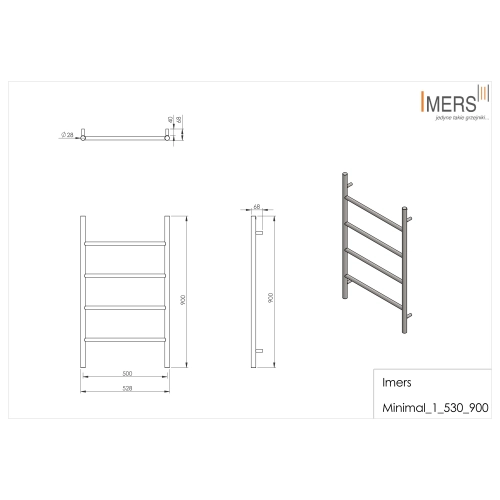 Grzejnik łazienkowy MINIMAL 1 biały 530x900mm 195W Imers