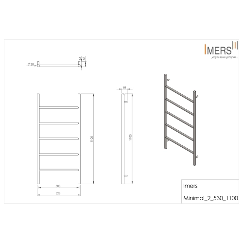 Grzejnik łazienkowy MINIMAL 2 biały 530x1100mm 228W Imers