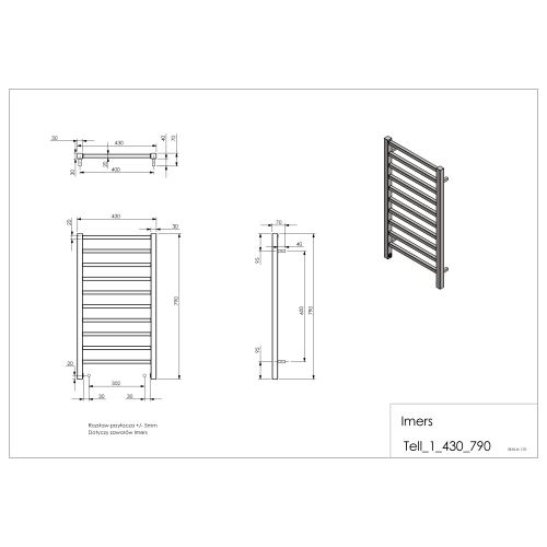 Grzejnik łazienkowy TELL 1 biały 430x790mm 281W Imers