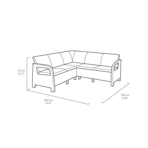 Narożny zestaw ogrodowy KETER Corfu Relax Set – sofa z poduszkami i stolik kawowy technorattan odporny na warunki atmosferyczne - beż