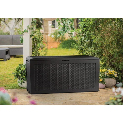Skrzynia ogrodowa rattanowa KETER Samoa Rattan Box 270 l. – schowek na poduszki i akcesoria | Mobilna, odporna na warunki atmosferyczne