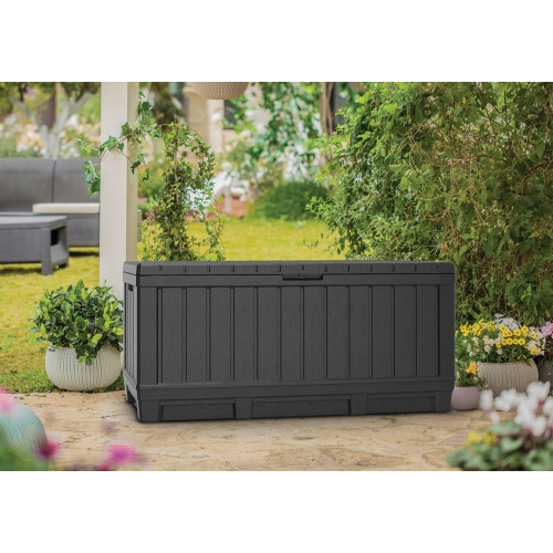 Skrzynia Ogrodowa KETER Kentwood Storage Box 350 l. – Schowek i Siedzisko 2w1 | Odporna na Warunki Atmosferyczne i UV - grafit