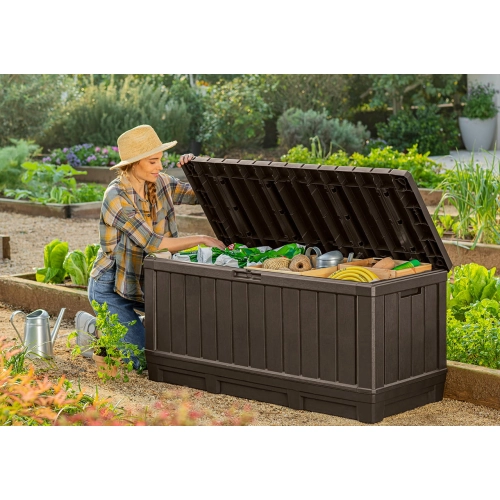 Skrzynia Ogrodowa KETER Kentwood Storage Box 350 l. – Schowek i Siedzisko 2w1 | Odporna na Warunki Atmosferyczne i UV - grafit