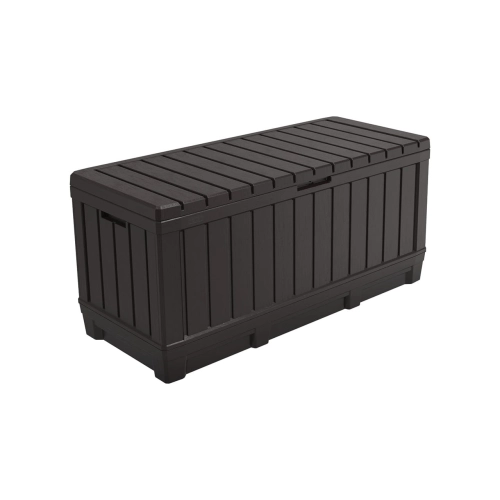 Skrzynia Ogrodowa KETER Kentwood Storage Box 350 l.– Schowek i Siedzisko 2w1 | Odporna na Warunki Atmosferyczne i UV - brąz
