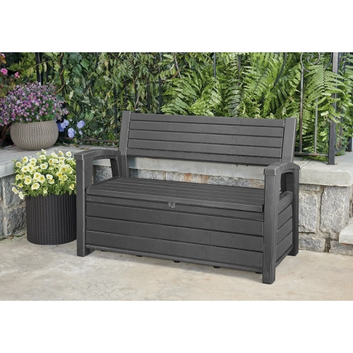 Ławka ogrodowa ze schowkiem 2w1 KETER Hudson Bench non Brush – 133 cm, efekt drewna