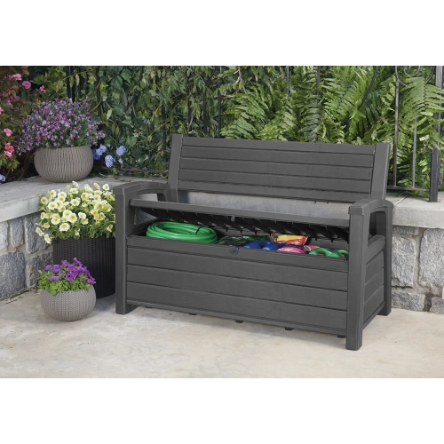 Ławka ogrodowa ze schowkiem 2w1 KETER Hudson Bench non Brush – 133 cm, efekt drewna