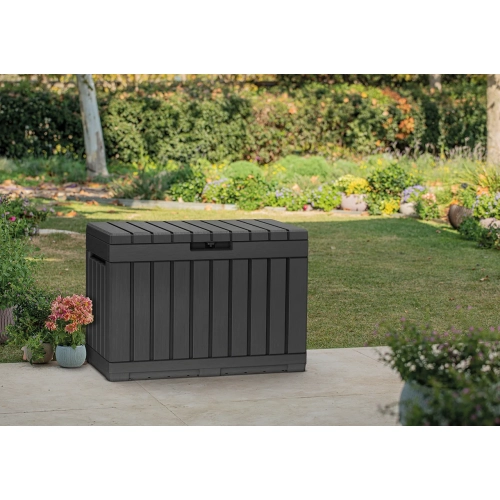 Skrzynia Ogrodowa KETER Kentwood Storage Box 190 l. – Schowek i Siedzisko 2w1 | Odporna na Warunki Atmosferyczne i UV - grafit