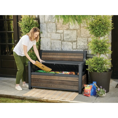 Skrzynia / Ławka ogrodowa KETER Deco Garden Bench 227 l. - Siedzisko 2-osobowe | walnut