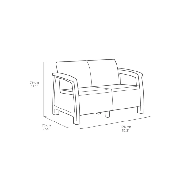 Zestaw mebli ogrodowych Corfu Fiesta 6-osobowy – 2 fotele, 2 sofy i duży stół - technorattan - grafit, KETER